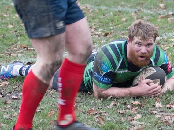 Niall Crossley scores for Preston Grasshoppers
Photo: Mike Craig