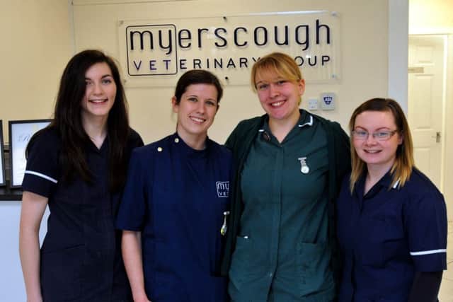 Staff at Myerscough Vets, Dunkirk Lane, Leyland, from left, Jenna Oldale, Sarah Buck, Natalie Bowness and Vicky Taylor.