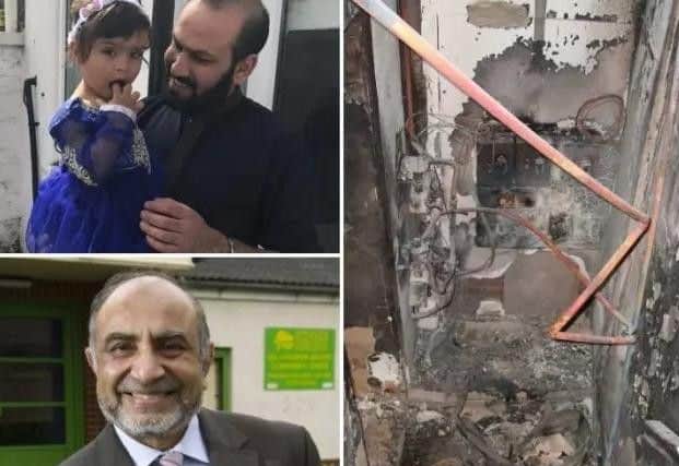 Kashif Gohar and Fathima at their new home in Deepdale, the devastation caused by the fire in their old flats, and landlord Vali Patel, the county council's former head of children's services