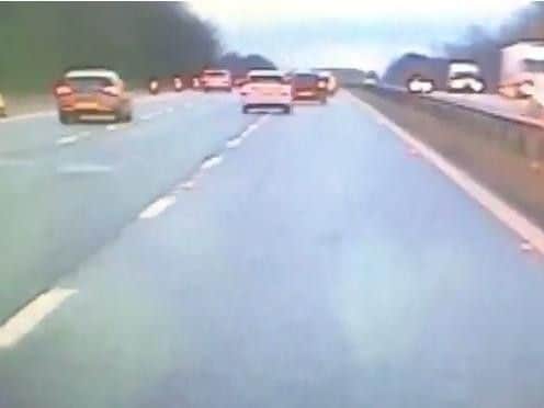 North West Motorway Police captured shocking footage of the driver who weavedin and out of traffic between junctions 33 and 32 of the southbound M6.