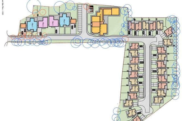 The homes are planned for land in front and behind Park House, with Park House itself (pictured in orange) being turned into eight flats.