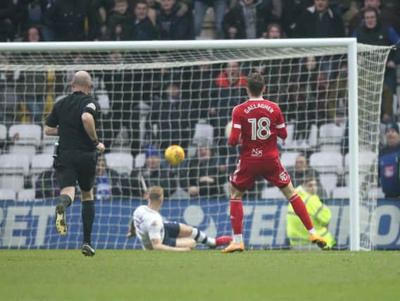 Sam Gallagher scores Birmingham's equaliser after a series of Preston errors.
