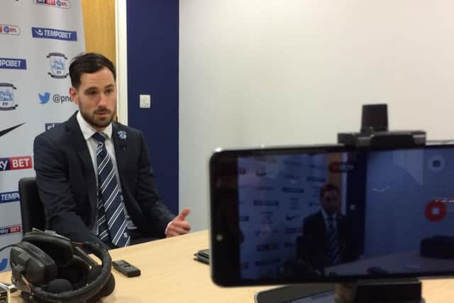 Greg Cunningham talks to the press after PNE's draw with Birmingham.