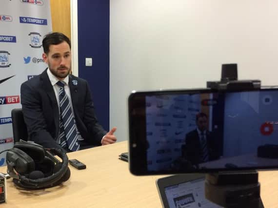 Greg Cunningham talks to the press after PNE's draw with Birmingham.