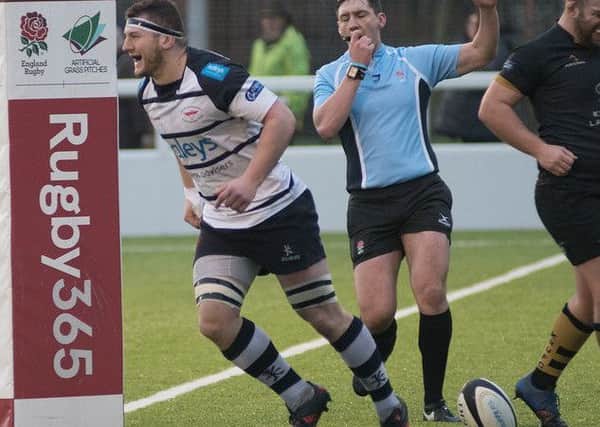Matt Frings after scoring a try against Kendal (photo: Mike Craig)