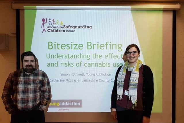 Simon Rothwell of Young Addaction Lancashire and Catherine McLearie, Advanced Practitioner for Childrens Social Care, at the campaign launch