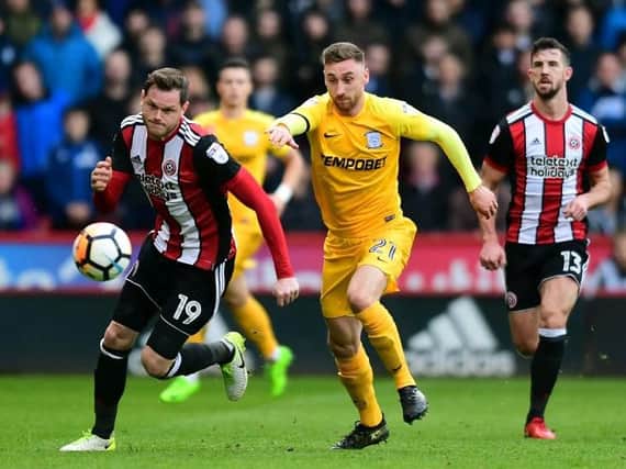 Louis Moult in action for PNE against Sheffield United