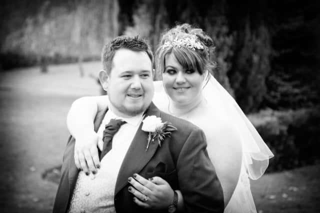 Alex Elms and Ruth Johnson who were married at Farington Lodge.