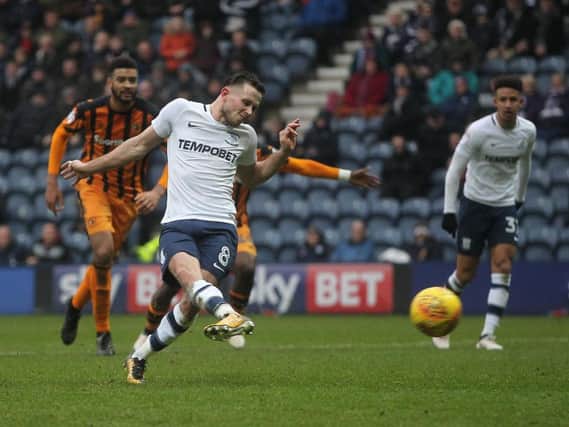 Alan Browne scores from the spot for Preston against Hull.
