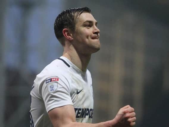 Paul Huntington celebrates Preston getting the job done against Hull.
