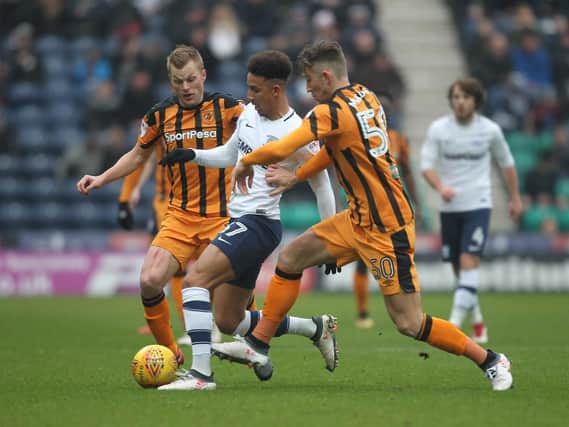 Callum Robinson in the thick of the action against Hull.
