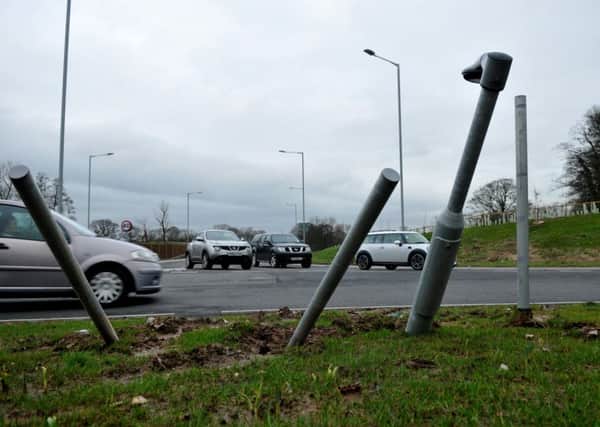 The damaged roundabout on James Towers Way