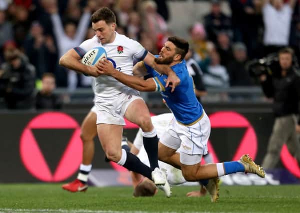 England's George Ford scores his side's fifth try against Italy during the Six Nations match in Rome