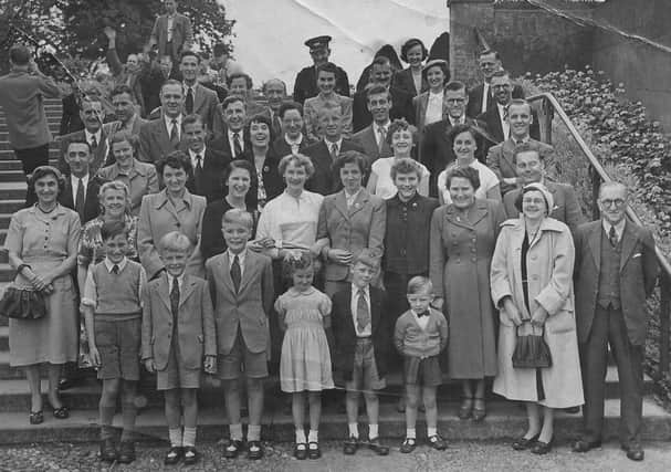 Coach trip to Trentham Gardens in the 1950s. Barry Malpas, of Chorley, on front row (dark jacket)