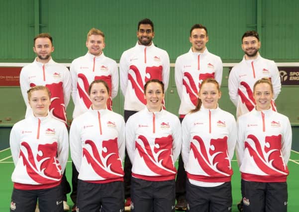 England's badminton squad with Chloe Birch in the centre of the front row