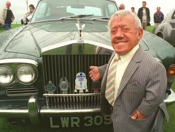 Star Wars actor Kenny Baker with his Rolls Royce at the Rolls Royce and Bentley Motor Car Rally held on Lytham Green in 1999