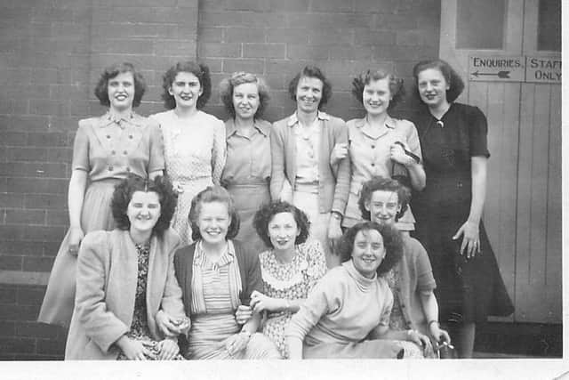 Hygienic Laundry in Harpers Lane, Chorley, between 1948 and early 1950s. Josie Malpas back row second from the right. Other women pictured are Sheila Turner/Catterall and  Mary Moss/Sleddon