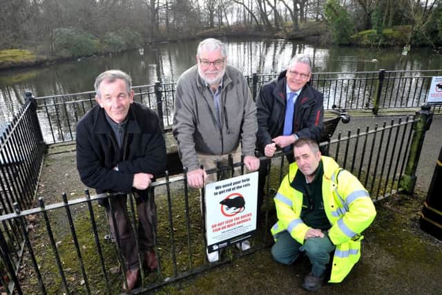Council chiefs  have previously asked people to stop feeding rats in Moor Park. From left, Terry Cartwright, Robert Boswell and David Borrow with park ranger Paul Lampkin. 
Photograph taken by Neil Cross.