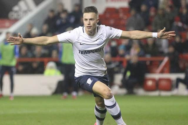 The former Bristol Rovers man celebrates his first PNE goal in the 3-0 win at Nottingham Forest at the end of last month
