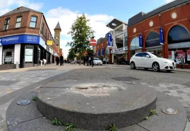 The bollard-less plinth, which in its own right has caught many drivers out, with cars stranded on its raised base.