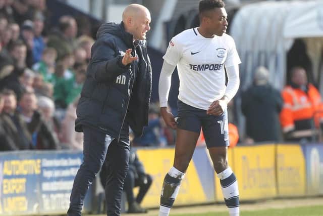 PNE boss Alex Neil gives instructions to Darnell Fisher