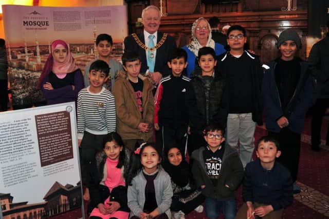 Preston's Mayor and Mayoress Brian and Tricia Rollo with children from City Mosque Preston. Photo Donna Clifford.