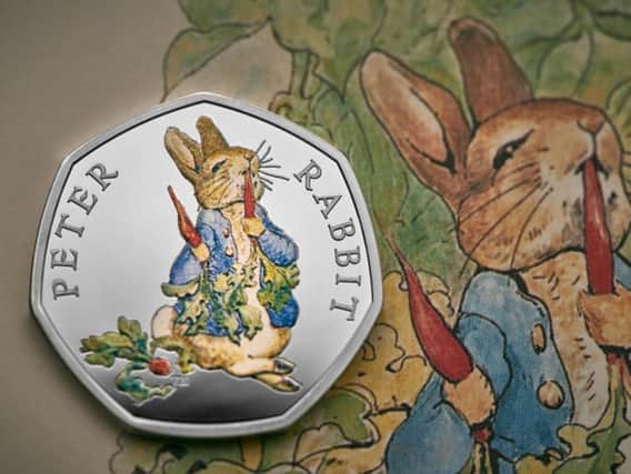 Peter Rabbit is the first of the 50p pieces to go sale on Monday