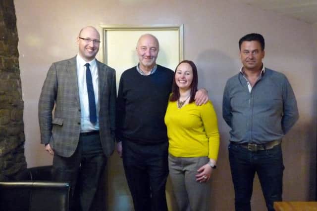 Darren Jenkinson, Tony Husband, Liz Hardwick and Dan Prince, manager of The Emporium, at DigiEnable's charity night to raise money for Dementia Support