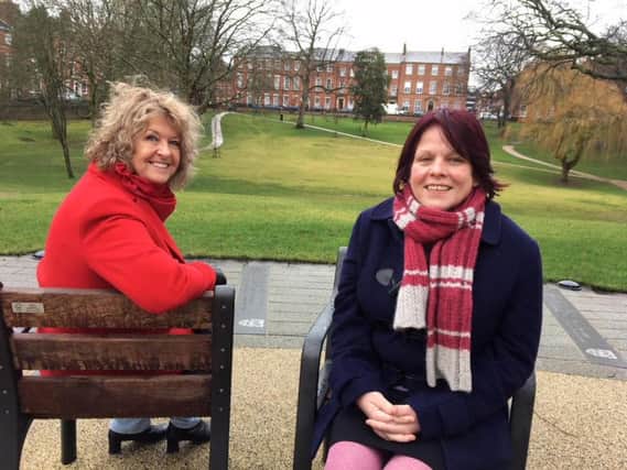 Patricia Harrison (left)  and Louise  Mor in Winckley Square gardens