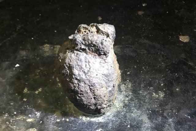 The WW1 grenade which Mason fished out of the River Douglas