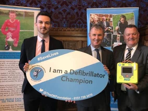 Nigel Evans MP (centre) is backing the campaign to get a defibrillator into every school by 2020.