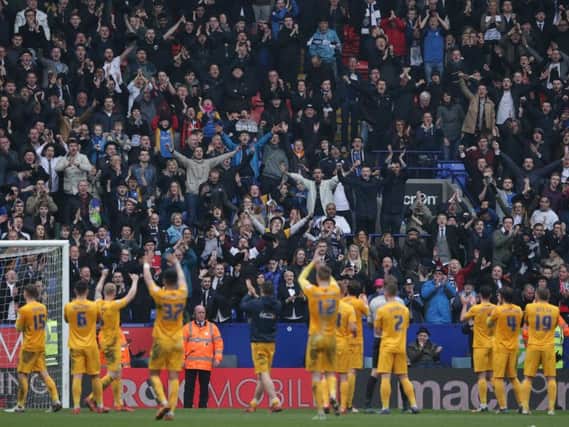 PNE players celebrate with the fans at Bolton in 2016