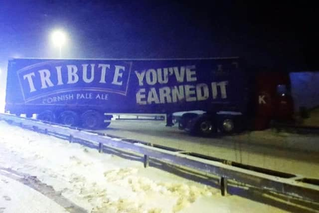 The A56 was blocked while the lorry was recovered