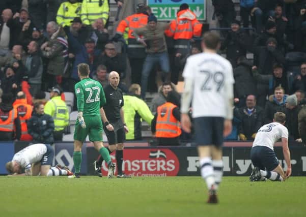 Preston North End's players look dejected after Birmingham's goal in the 1-1 draw at Deepdale.