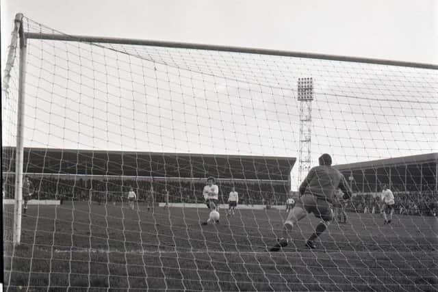 George Lyall scores from the penalty spot for PNE against Portsmouth in 1972
