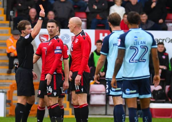 Kevin Ellison was sent off against Crawley Town earlier in the season