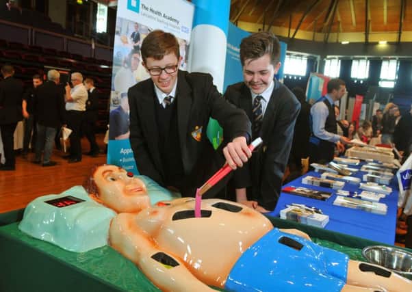 Photo Neil Cross
Description:Apprenticeships Expo, organised by Preston's College, at 
Preston Guild Hall
Dan Cook and Will Cahdwick from Bishop Rawsthorne