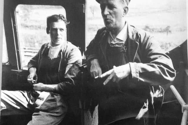 Driver Clifford Nelson and fireman John Fletcher at Oubeck loop, Lancaster