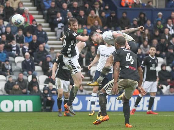 Sean Maguires heads Preston's equaliser against Fulham