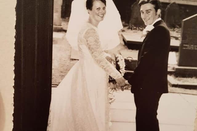 John and Valerie Thompson on their wedding day in 1968 at St Andrews Church, Leyland.