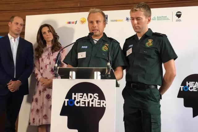 Blackpool paramedics Dan Farnworth and Rich Morton meet with Prince William and the Duchess of Cambridge on World Mental Health Day in 2016