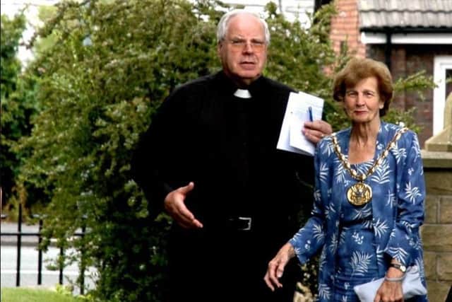 Fr John Gribben with Mayor of South Ribble Dorothy Foster in 2005