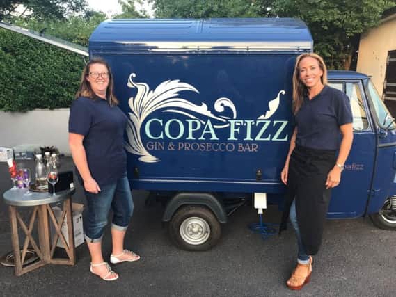 Gillian Bartlett (left) with Louise McParland at the launch of their mobile bar hire company Copa Fizz last September