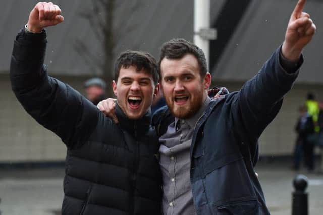 PNE fans celebrate the win at the Stadium of Light.