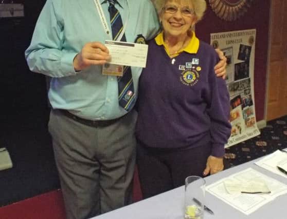 Leyland and Cuerden Valley Lions presentation night: Past District Governor Lion Barry Collins, representing The English Federation of Disability Sports, with past President Dorothy Livesey.