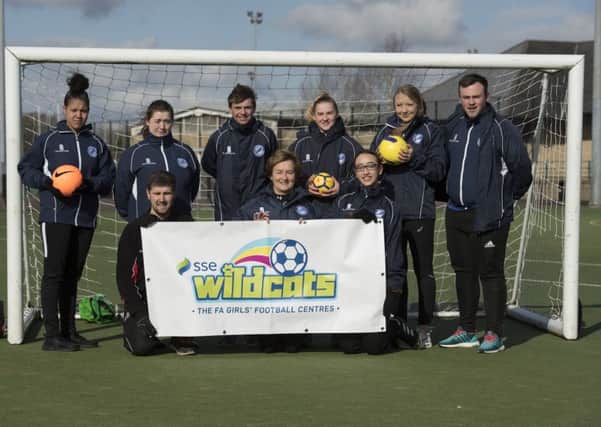 University of Central Lancashire SSE Wildcats The FA Girls' Football Centre Launch: Front row, from left - Cian McEvoy, Kath Mason and Zuleikha Chikh.
Back row, from left - Yolanda Smith, Sophie Offord, Daniel Dyke, Caitlin Walker, Natasha Hunter and Nathan Green.