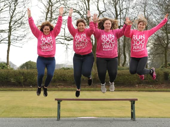 Charlotte Bailey, Sarah Hunter, Laura Cass and Polly O'Gorman launching this year's Race for Life at Moor Park, Preston