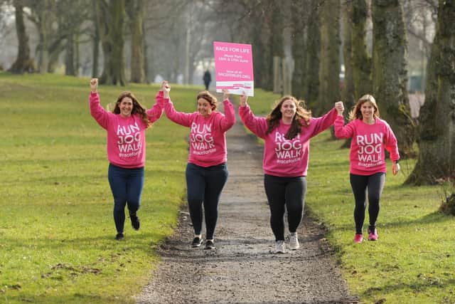 Charlotte Bailey, Sarah Hunter, Laura Cass and Polly O'Gorman launching this year's Race for Life at Moor Park, Preston