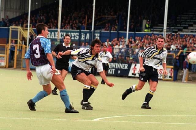 PNE's Lee Ashcroft and John Tinkler against Burnley in 1992