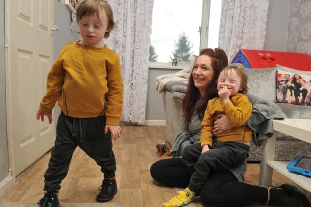 Photo Neil Cross
Twins Alfie and Arthur who have Down's Syndrome and are five. Arthur has started taking his first steps, with their mum Emma Lowe